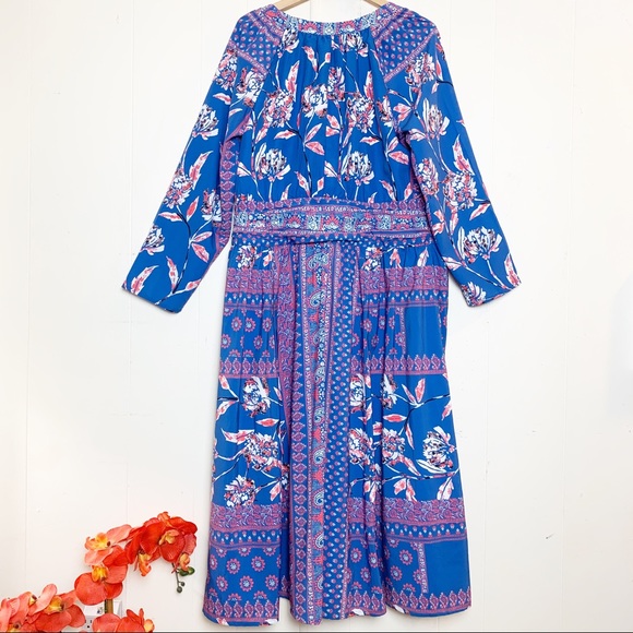 eShakti Custom Blue & Pink Floral Long Sleeve Maxi - Picture 4 of 8